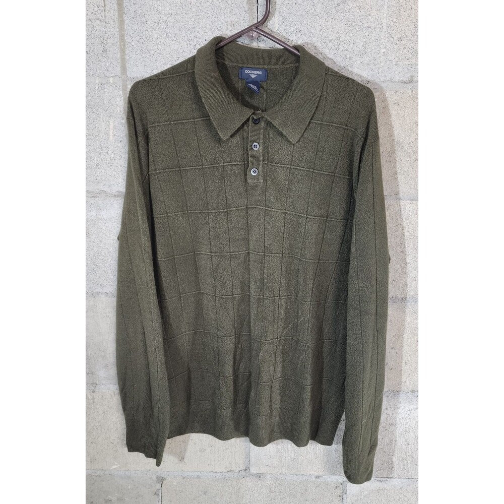 Dockers Long Sleeve Quarter Button Pullover Men's Sweater Green Size XL